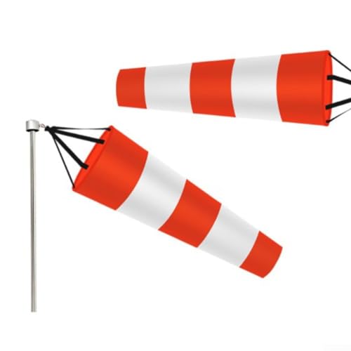 Manica a vento professionale per aeroporto, rosso e bianco, tessuto in poliestere RipStop (80 cm)