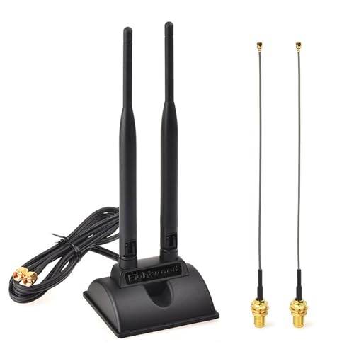 Eightwood 2.4GHz 5GHz Dual Band WiFi RP-SMA Antenna + 2pack IPEX U.FL to RP-SMA Female Cable 15cm for Mini PCIe Network Card PC Computer
