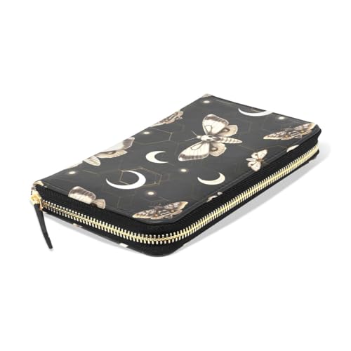 Long Wallets Leather Bifold Wallet for Women Death Moth Butterfly with Zipper Credit Card Holder Large Capacity3