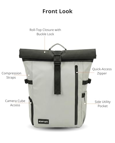 Image of CarryPro H25 MINI 30L Roll-Top Laptop & Travel Backpack | Fits up to 16-Inch Laptop | Removable Camera Box | Water-Repellent | For Work, Travel & Photography