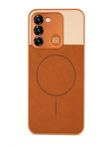 Image of Bintage Mac Safe Design Hard Slim Back Case | Soft Border Camera Protect | Dual PU Leather Finish Back Cover Compatible for Tecno Spark Go 2022 - White & Brown