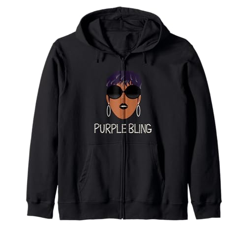 Purple Bling Jewelry Pixie Haircut Platinum Highlights Zip Hoodie