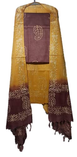 Image of STB-SILK TEXTILES BHAGALPUR Women's Bhagalpuri Cotton Silk Batik Print Unstitched Salwar Suit Dress Material With Dupatta | Women's Dress Material For Girls