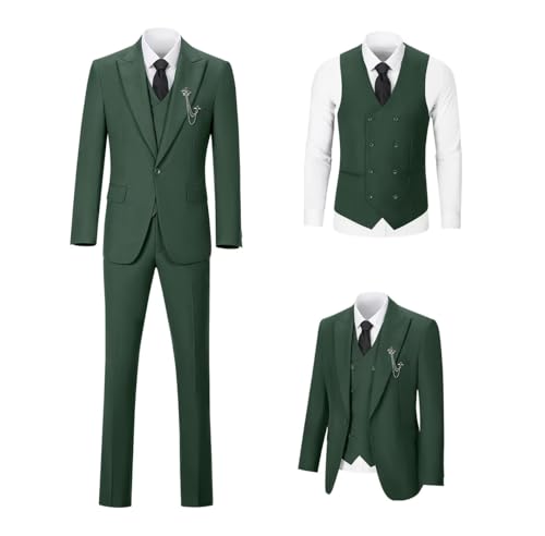 Men's 3 Piece Suit Slim Fit Classic One Button Suit for Men Groomsmen Business Prom Double Breasted Vest Blazer Tuxedo3