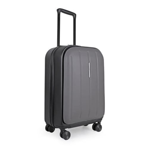 JLY Premium Cabin Suitcase, Laptop Front Pocket, 100% German Bayer Polycarbonate & Advanced PU Waterproof Fabric, 4 Wheel, Hand Carry-on Luggage Small Size, Trolley Handle, TSA Lock (Nobel Grey)