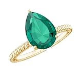 Rosec Jewels Lab Created Emerald 7X10mm Pear Shape Engagement Ring, AAAA Quality, Emerald Teardrop Ring - Ready To Gift, 14K Yellow Gold, Size:US 7.25