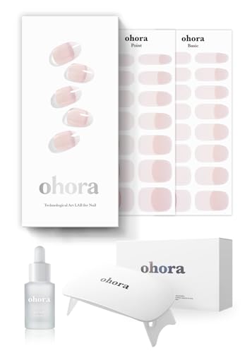 ohora Semi-Cured Gel Nail Strips Value Set (N Essential French Starter Kit) Includes Full Size Lamp and Mini Remover Salon-Quality Long Lasting Easy to Apply & Remove