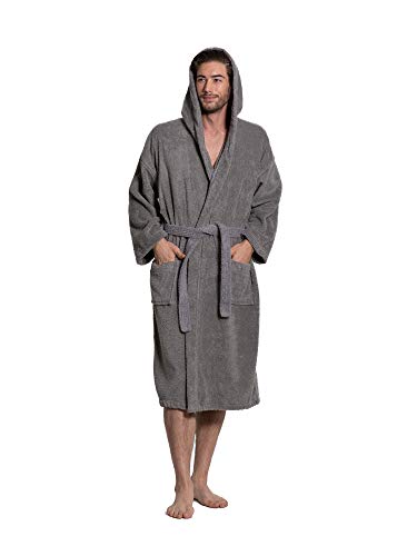 Turkuoise Men's Turkish Terry Cloth Robe, Thick Hooded Bathrobe2