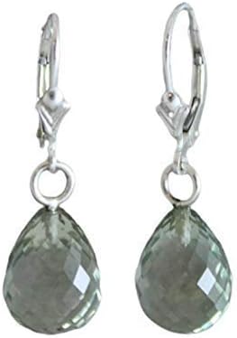 Green Amethyst Briolette 925 Sterling Silver Drop Dangle Leverback Earrings - Handmade Natural Gemstone Jewellery Gift Ideas for Women - Prasiolite Leverbacks
