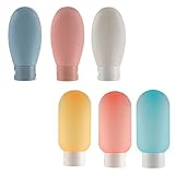 Reiseflaschen Set, 6 Stk 60 ML Silikon Reise Flaschen zum Befüllen, Auslaufsicher Kosmetik Shampoo Flüssigkeiten Behälter Nachfüllbare Reisegröße für Reise Shampoo, Conditioner