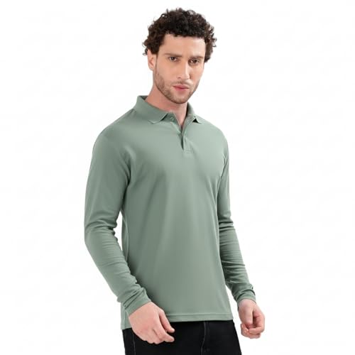 Image of Men's Full Sleeve Collared Soild Color Casual Regular Fit T-Shirt