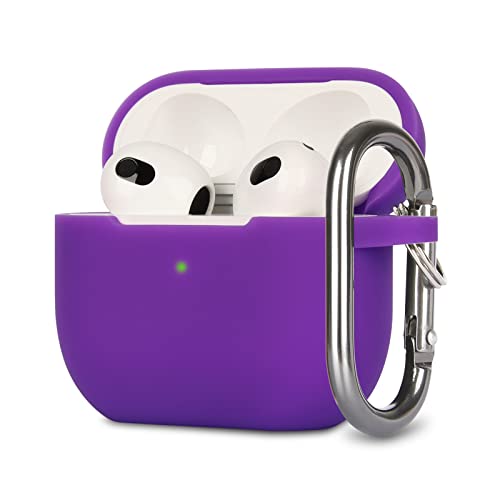 KOKOKA Custodia in Silicone Compatibile con AirPods 3, Case Cover Protettiva in Premium Silicone per Airpods 3rd Generation(2021) con Moschettone, LED Frontale Visibile, Purple