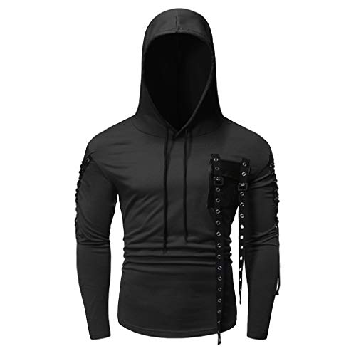 IMJONO Shirt for Men Anniversary Activity Autumn Winter Long Sleeve Button Pocket Hooded Sweatshirt Sweater Coat Top Black