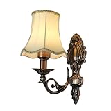 Europäische Wandleuchte mit Harz geschnitzt - eleganter Stoffschirm - rustikales Wohnobjekt (Gold...