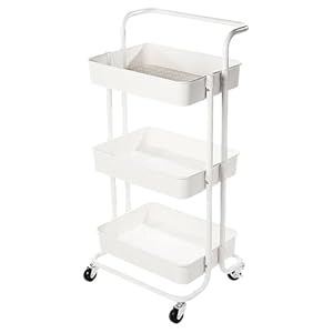 3-Tier Storage Trolley on Wheels | Makeup Storage | Cleaning Trolley | Shelves Unit | Utility Cart | Cleaning Caddy | Rolling Cart | Bathroom Shelving | Ideal for Kitchen, Bathroom, Utility (White)