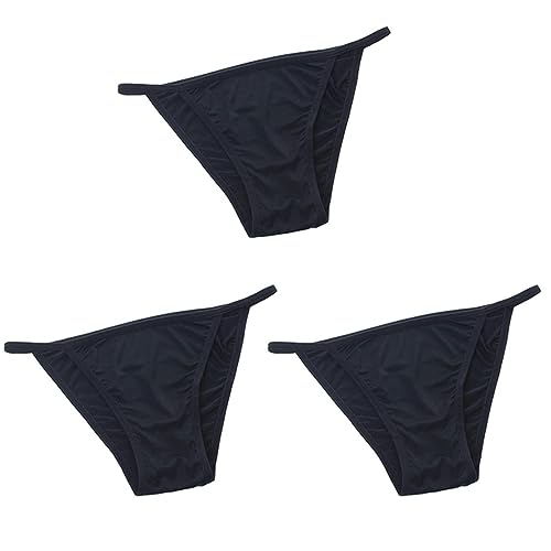 FRESQA Bragas de Bikini para Mujer, Calzoncillos Sexis de Tiro bajo de Talla Grande, Ropa Interior Femenina de Seda de Hielo sólida con Entrepierna de algodón, Tanga, 3 uds.