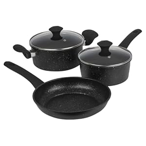 URBN-CHEF Forged Carbon Steel Non-Stick Induction Cookware Sets | Marble Coating Saucepan, Milk Pan, Casserole Pot, Frying Pans | Heat-Resistant Soft Touch Handles