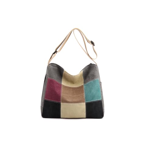 CORIOS Bolso de Hombro de Lona para Mujer Empalme Multicolor Bolso Bandolera Gran Capacidad Bolsa Shopper Ligero Bolso de Mano Bolsa de Ociopara Bolso Tote Gris CORIOS Bolso de Hombro de Lona para Mujer Empalme Multicolor Bolso Bandolera Gran Capacidad Bolsa Shopper Ligero Bolso de Mano Bolsa de Ociopara Bolso Tote Gris