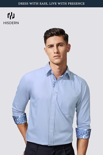 Image of HISDERN Mens Business Dress Shirts Long Sleeve Casual Button Down Shirt Formal Inner Collar Contrast Shirt for Men Wedding