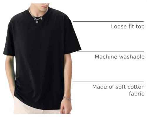 Image of KEEPSHOWING Men's Cotton T-Shirts Oversized Unisex Short Sleeve Crew Neck Loose Basic Tops Solid Athletic Tee