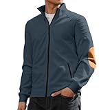 Tissu : doux et respirant Generisch Veste de survêtement pour homme - Col montant - Bloc de couleurs - Veste de sport - Fermeture éclair complète - Veste d\'affaires douce et légère - Veste d\'automne - Coupe droite - Veste