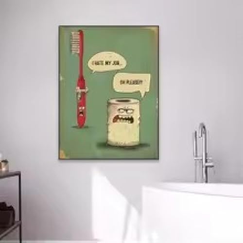 Poster WC rigolo papier toilette vs brosse à dents toilettes 21x30cm
