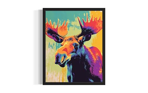 aj decor Moose Pop Art Print Poster, Retro Vintage Colorful Abstract Artwork Printing Picture Bedroom Living Room Dining Room 155B (Moose, 11 x 14 inches, Unframed)