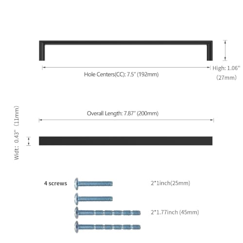 Image of 6 Pack 7.5Inch Matte Black Cabinet Pulls, Black Kitchen Hardware