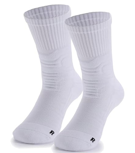 [Aqinmony] スポーツソックス バスケットボールソックス メンズ 無地 試合/練習用 中厚手 滑り止め アウトドア フィットネス・トレーニング サッカー 自転車 登山 野球 ランニング 靴下 23-28cm 205A 白