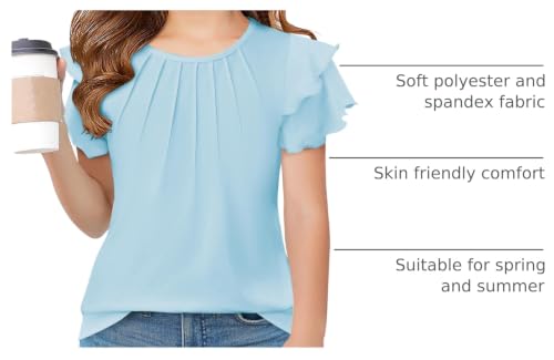Image of Arshiner Girls T Shirts Ruffle Short Sleeve Summer Pleated Crewneck Casual Tops Tees Blouses