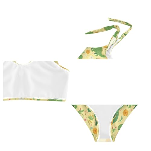 Wusikd Green Dinosaurs Girls Swimsuits Two Piece Flowers Swimwear Bikini Set for for Girls Size 3T4