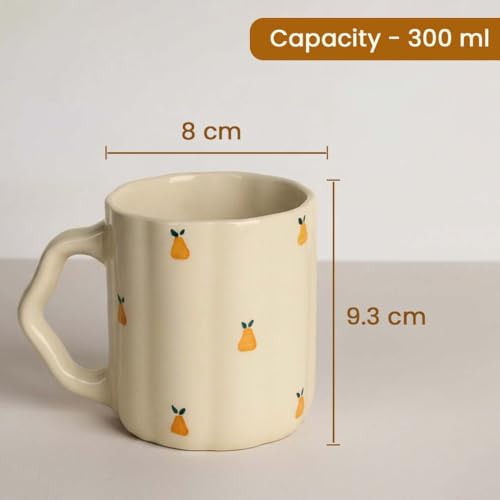 Image of The Earth Store Cream Pear 250ML Ceramic Bowl Set of 2 & 300ML Coffee Mug Set of 2 | Microwave & Dishwasher Safe Mug and Bowl Combo Set for Serving Tea Snack | Perfect for Gifting & Daily Use