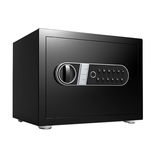 Cofre con Estante Extraíble y Función de Alarma, Caja Fuerte con Llave, Safe con Codigo, Caja Caudales Pequeña(Black,30x30x38cm/12x12x15in)