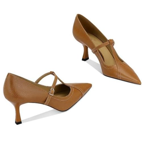 Women's Formal Leather Kitten Heel Pumps Elegant Pointed Toe Adjustable Ankle Strap T-Strap Stiletto Work Shoes for Weddings Dances Work3