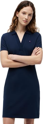 Tommy Hilfiger Women's Slim Fit V-Neck Polo Dress, Blue (Dark Night Navy), 3XL