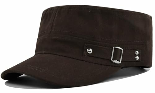 WULIQIUQIU Army Cadet Cap for Men Women Military Flat Top Cap Unisex Basic Baseball Cap Coffee