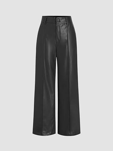 CIDER Faux Leather Solid High Waist Wide Leg Trousers2