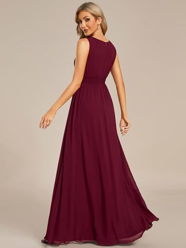 Ever-Pretty Kleider für Hochzeitsgäste Maxi Halterneck Lang Chiffon Abendkleid Ärmellos A-Linie Burgund 48