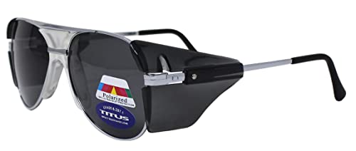 Titus G77 Premium Metal Frame Aviator Z87+, Z87.1 Safety Glasses Side Shield Motorcycle Shooting Dot Ansi Ce Approved Eyewear (Silver Frame, Polarized Z87.1 Lenses) #TOP2