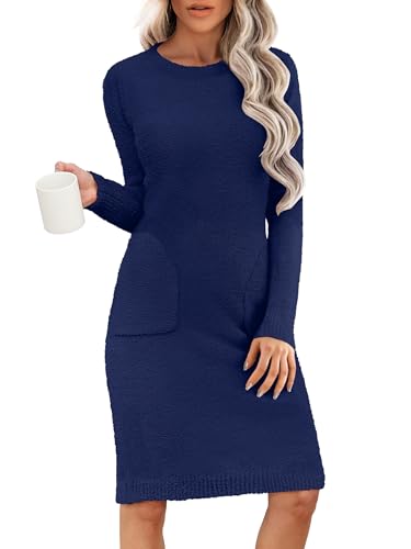ANRABESS Womens Nightgown Sweater Dress Long Sleeve Fuzzy Knit Co...