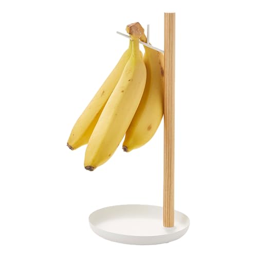 Yamazaki 2411 Tosca Banana Stand, White, Steel/Wood, 13 x 13 x 28 cm