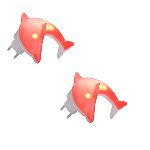 Set van 2 kindernachtlampjes dolfijn met bewegingsmelder Plug and Play 2 verschillende kleuren 7979