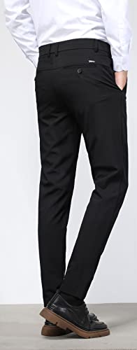 Plaid&Plain Men's Slim Fit Dress Pants Formal Pants Dress Slacks For Men 603 Black(New) 30X32 #TOP1