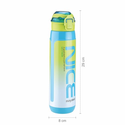 Image of Nayasa Turbo Insulated Inner Steel Water Bottle- 600 ml | BPA Free | Leak Proof | Push Button Cap Water Bottle for School, College & Office | Sky Blue