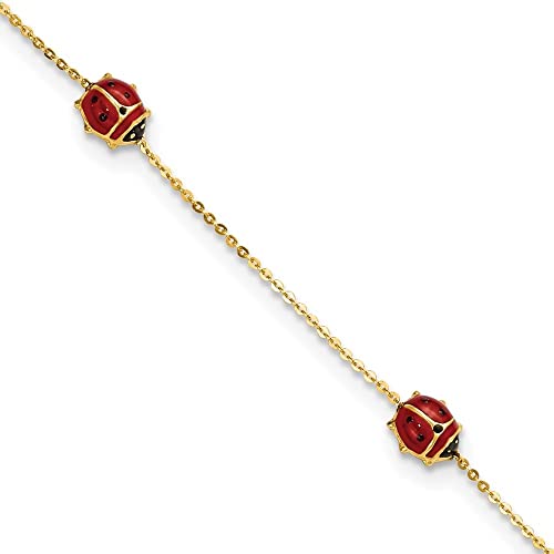 14K Yellow Gold Polished Enameled Ladybugs with .75