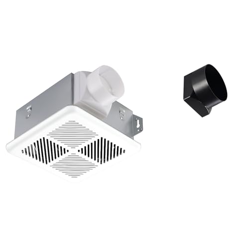 Tech Drive Very Quiet Bathroom Exhaust Fan - 80 CFM/70 CFM, 3&4-Inch Duct Included, Energy Star, No Attic Access, Ceiling Mounted for 75 Sq. Ft Bathrooms, Up to 80 CFM with 4-Inch Duct, White