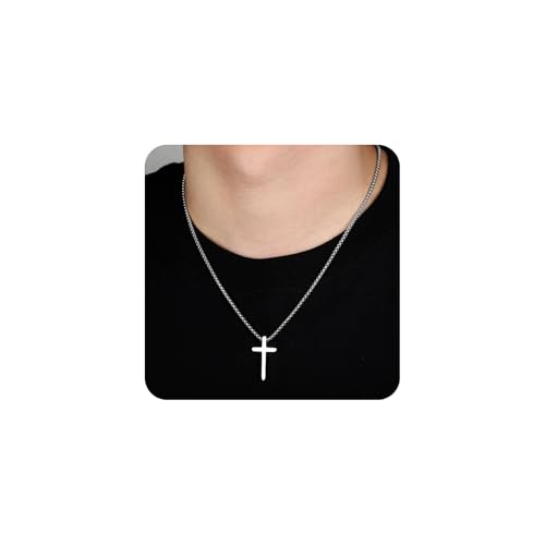 [TINGN] ネックレス メンズ 十字架 ペンダント クロスネックレス 金属アレルギー対応 チェーン シンプル 人気 誕生日 記念日 プレゼント ギフト （51cm シルバー）のサムネイル