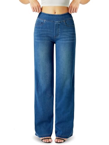 Topevil High Waisted Straight Leg Jeans for Women，Stretch Knit Denim Wide Leg Pants...
