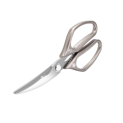 Lost Deer Tijeras de cocina con asas de metal, tijeras afiladas para huesos de pollo de acero inoxidable con cierre de seguridad y mecanismo de resorte (KD1)