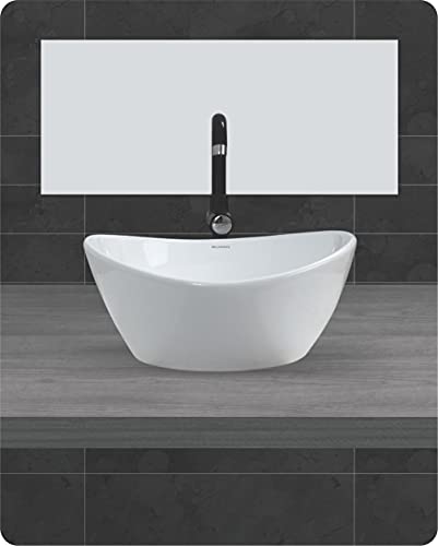 Image of Wash Basin Table Top Over Counter Vessel Sink Glossy Finish White Sink for Bathroom (16 x 14 x 7 Inch)